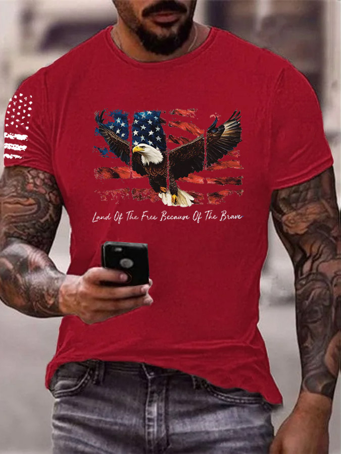 Men'S Land Of The Free Home Of The Brave Pattern Print Cotton T-Shirt