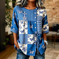 Women's Butterfly Floral Plaid Art Print Short-sleeved Top