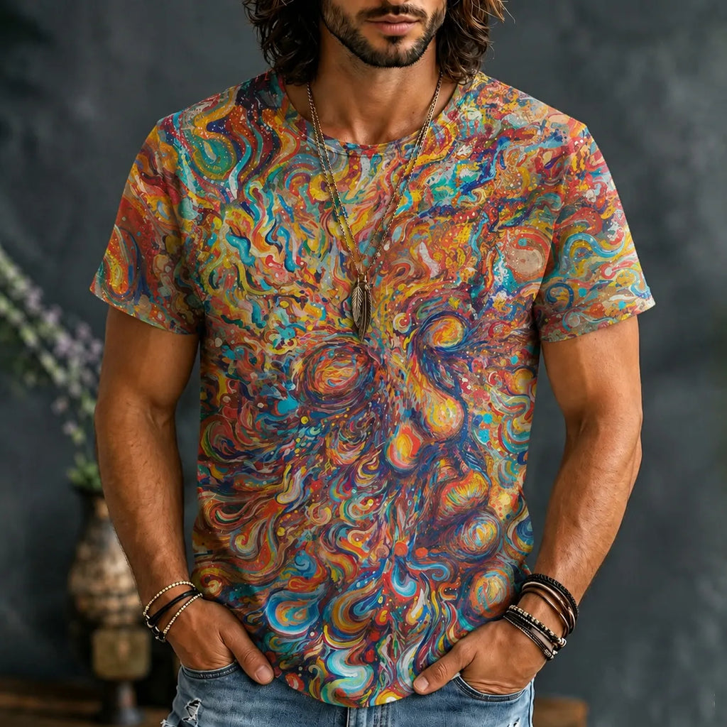 Men's Hippie Psychedelic Swirl Abstract Art Print Short Sleeve T-shirt