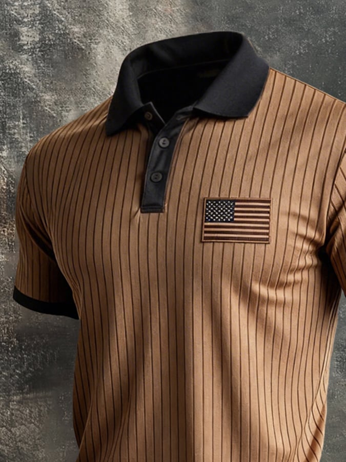 Men'S Retro Color-Block Ribbed "Patriot" Polo T-Shirt