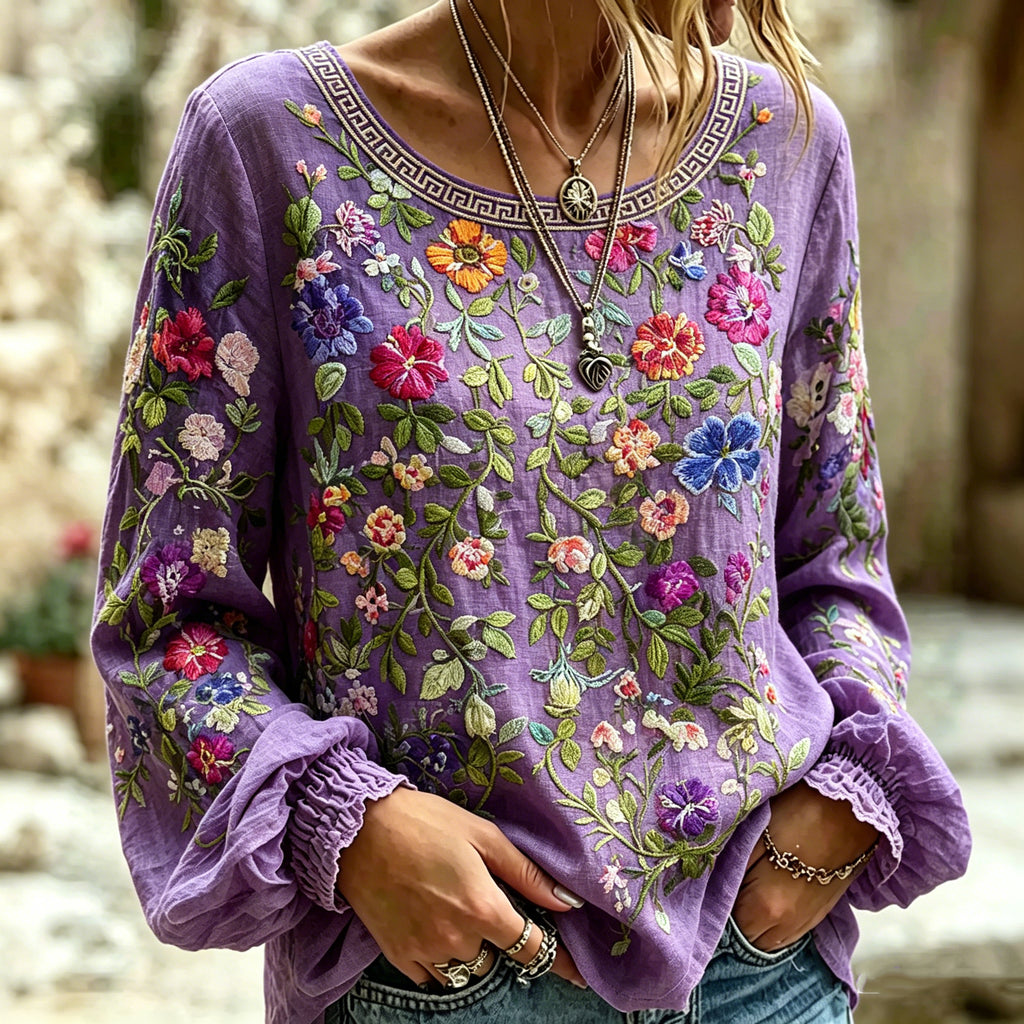 Women's Retro Colorful Floral Casual T-shirt
