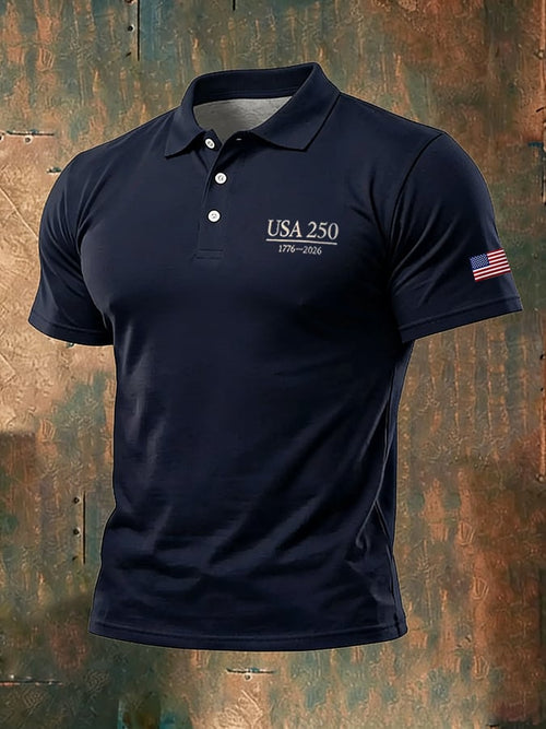 Men's 250th Anniversary National Flag Print Casual Polo Shirt