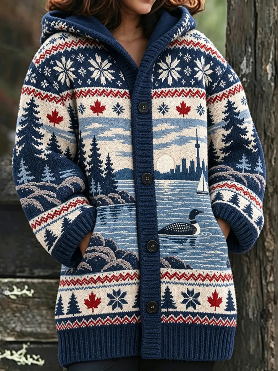 Women's Vintage-style "lake Ontario Canada" Icelandic-knit Cardigan