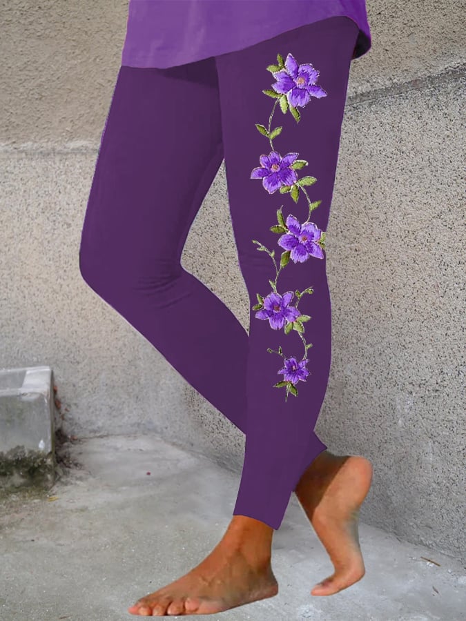 Women's Purple Floral Print Leggings