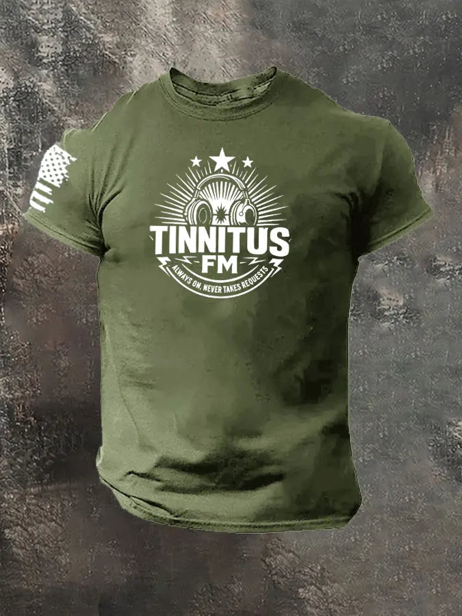 Tinnitus FM Always On Never Takes Requests Pattern 100% Cotton T-Shirt