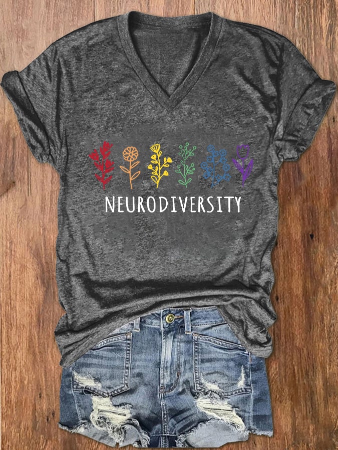 Women's Autism Awareness Neurodiversity Printed V-Neck Tee