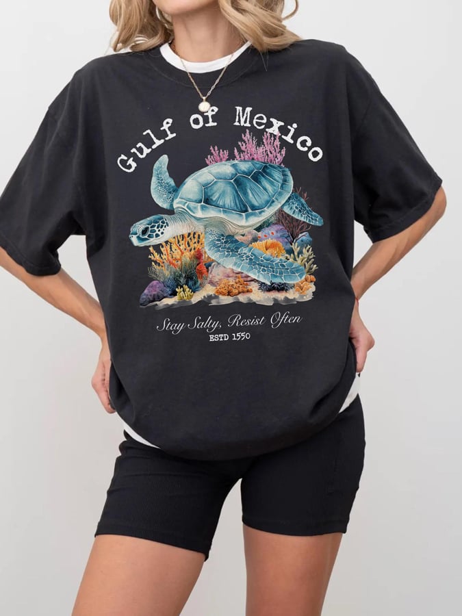 Women's Gulf Of Mexico Print Round Neck T-Shirt