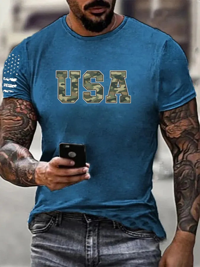 Camouflage USA Pattern 100% Cotton T-Shirt