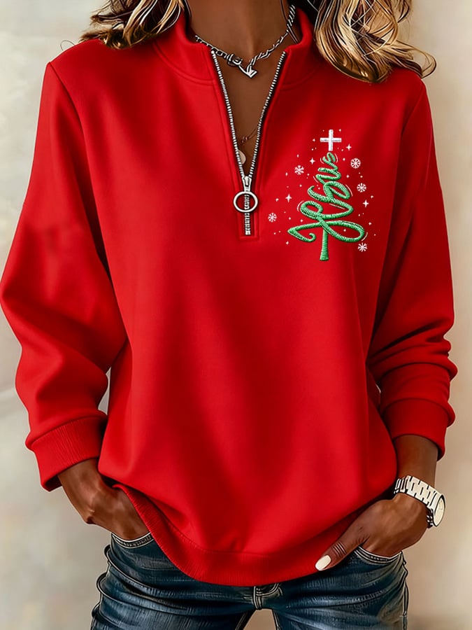 Women's Faith Print Zipper Neck Sweatshirt