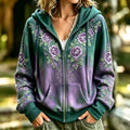 Women's Retro Rose Floral Art Print Cozy Zipper Hoodie