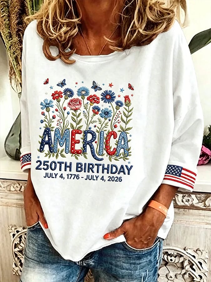 Women's 250 Years Of Freedom Flower Art Print  Top
