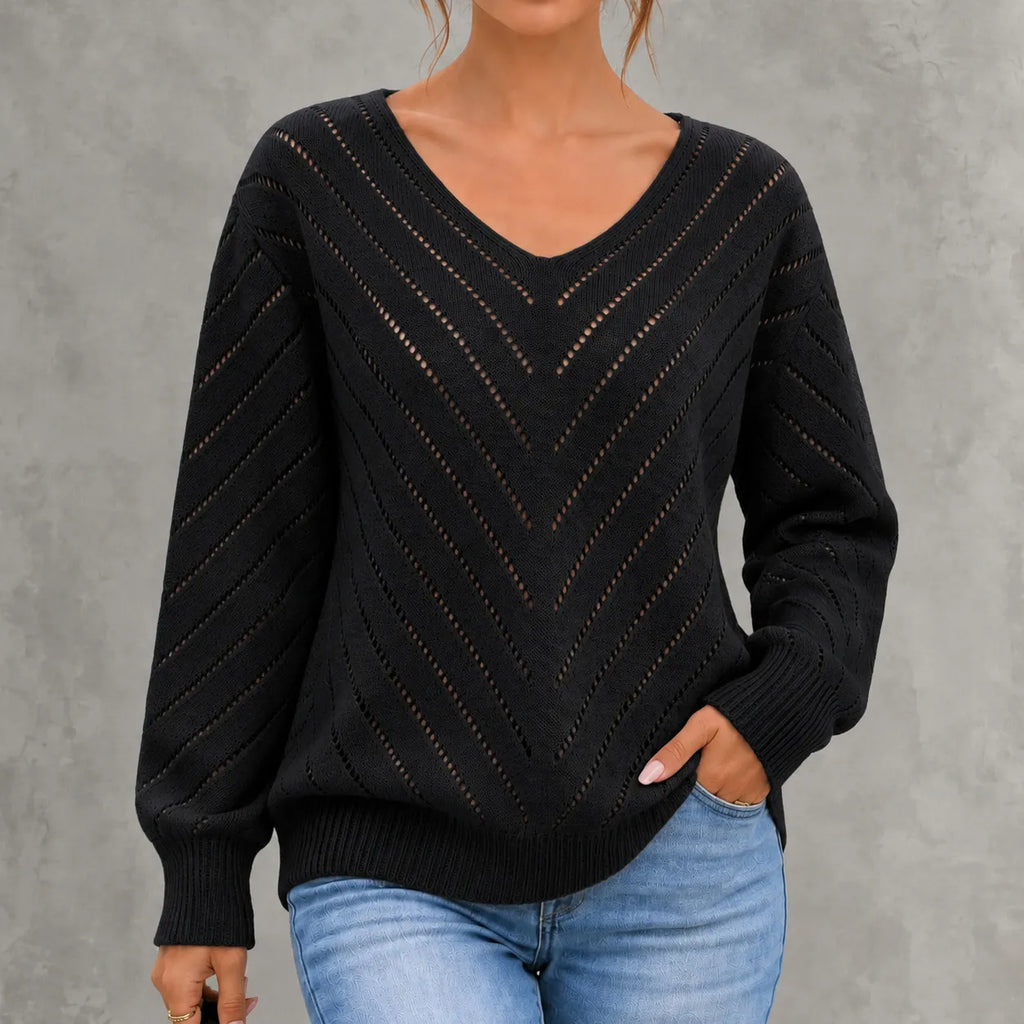 Elegant Openwork Long-sleeved Pullover Sweater