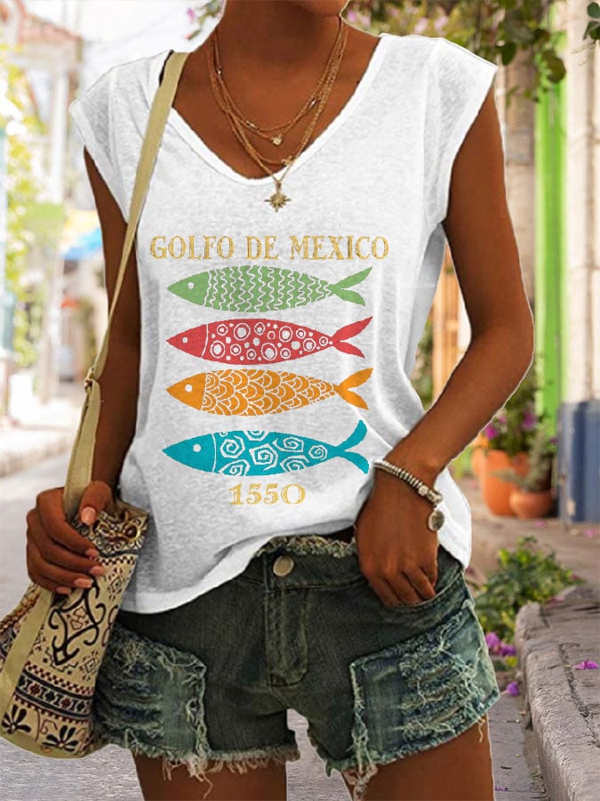 Women's Gulf Of Mexico Print Casual Vest