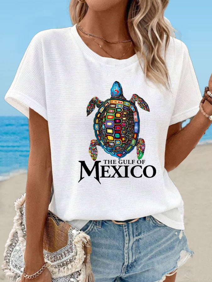 Women's Waffle Mexican Turtle Print T-Shirt