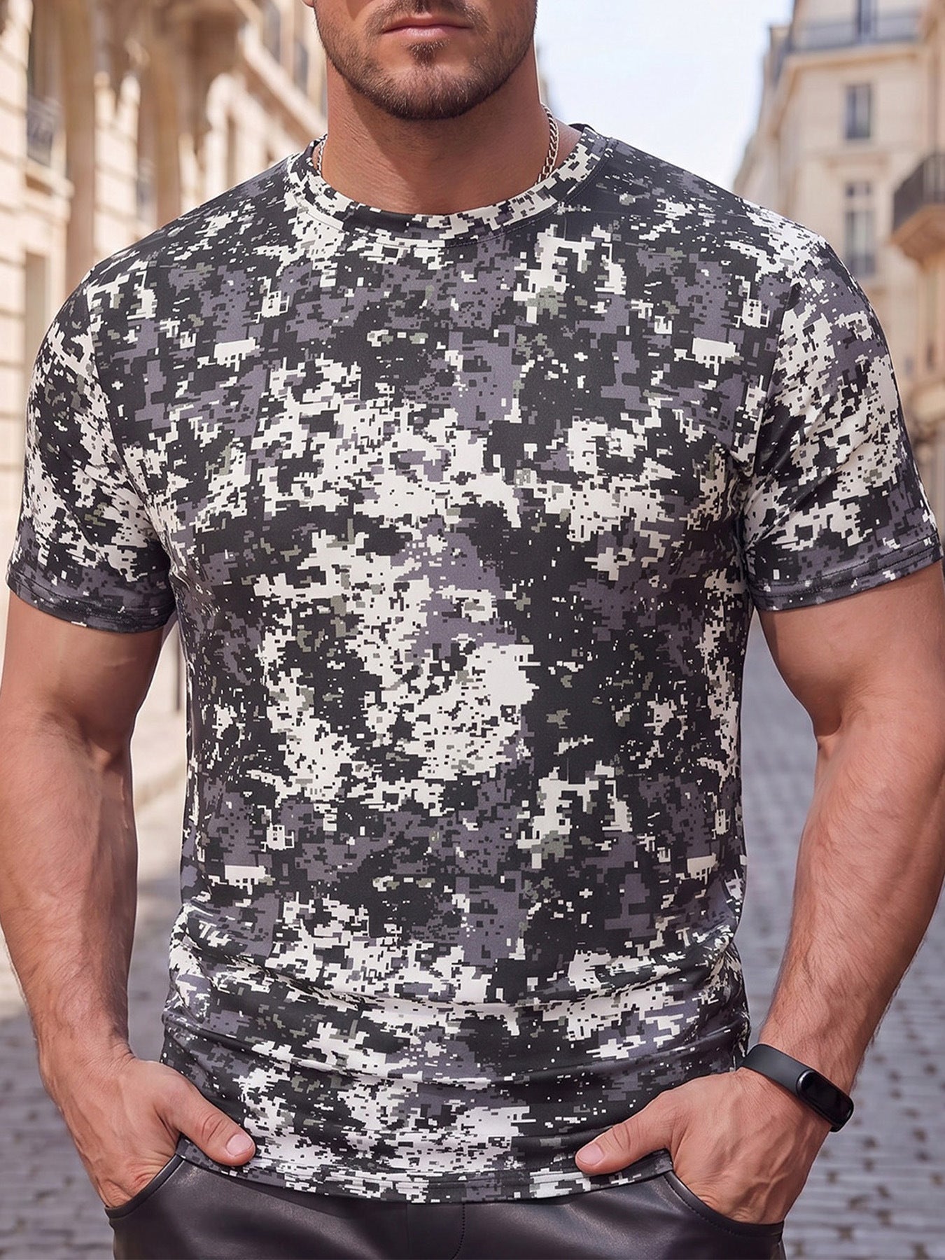 Men's Camouflage Casual Outdoor Crew-Neck Short-Sleeve Jogging Top
