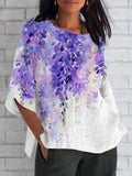 Women's Alzheimer'S  Purple Flowers Print Round Neck Loose Shirt