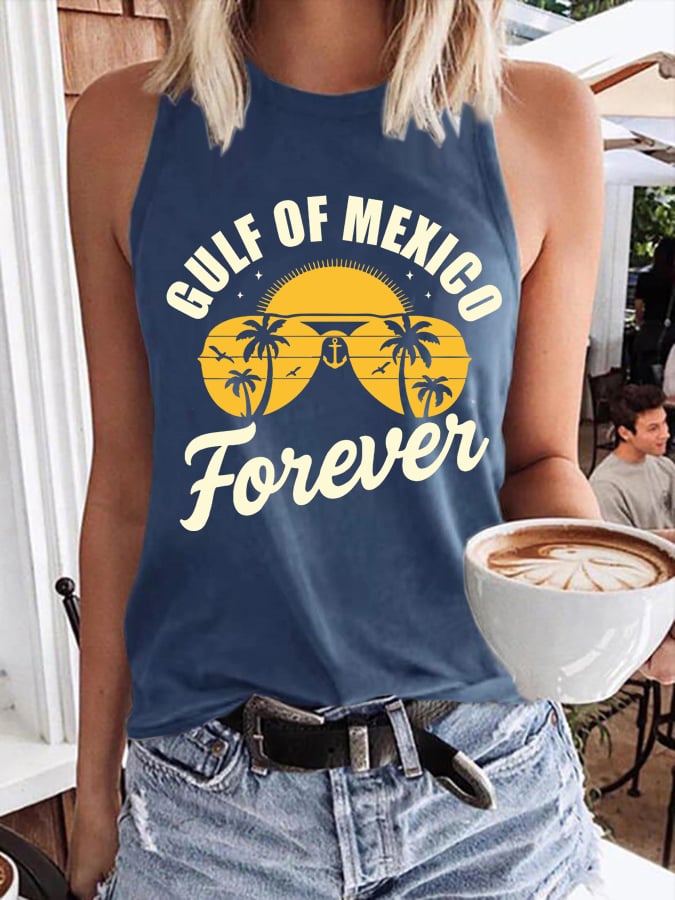 Women's Gulf Of Mexico Print Round Neck Tank Top