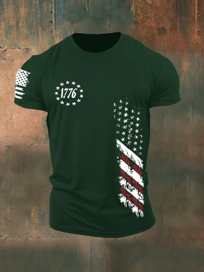 250th Anniversary America Flag 1776 Pattern 100% Cotton T-Shirt