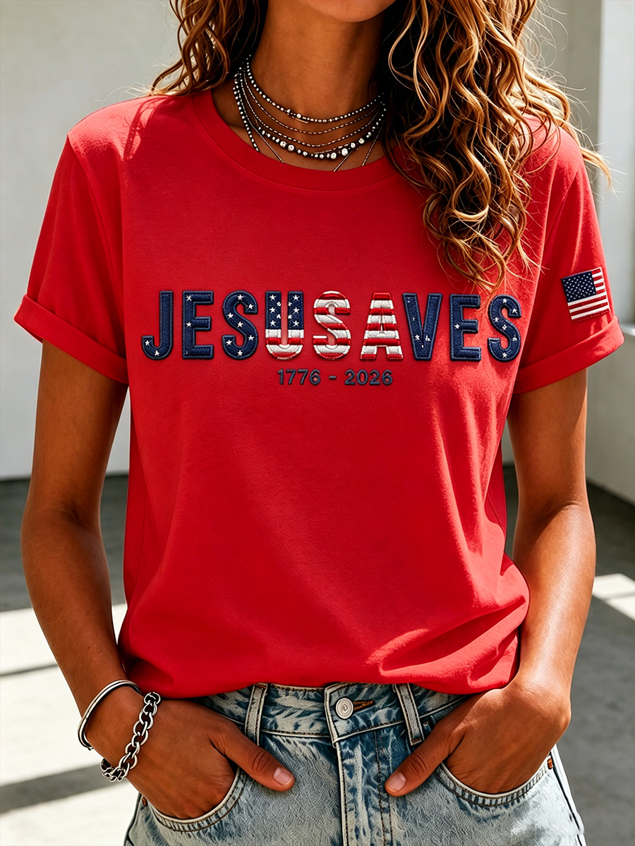 Women's Casual Simple American Letter Embroidered T-Shirt