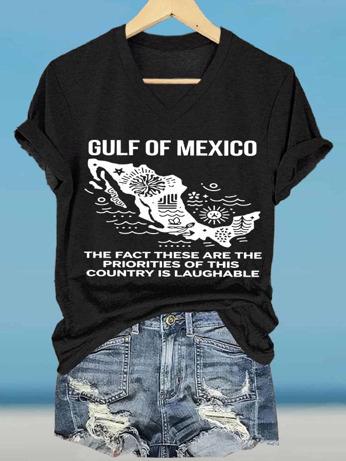 Women's Gulf Of Mexico Printed V Neck T-shirt