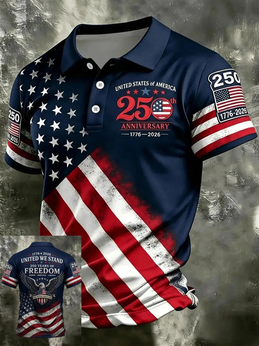 250th Anniversary Patriotic American Flag Polo Shirt