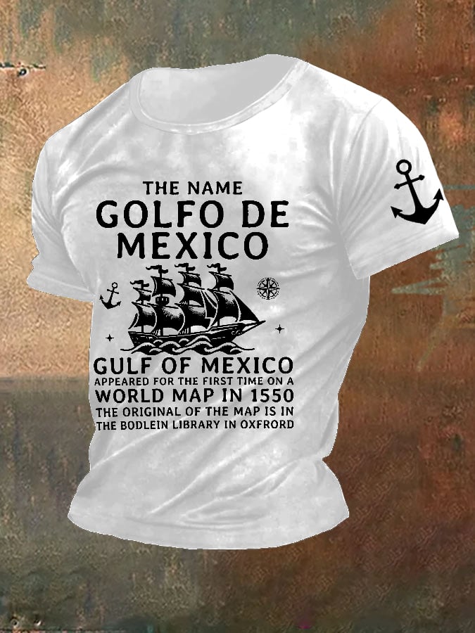 Men'S Retro Gulf Of Mexico Printed Casual Crew Neck T-Shirt