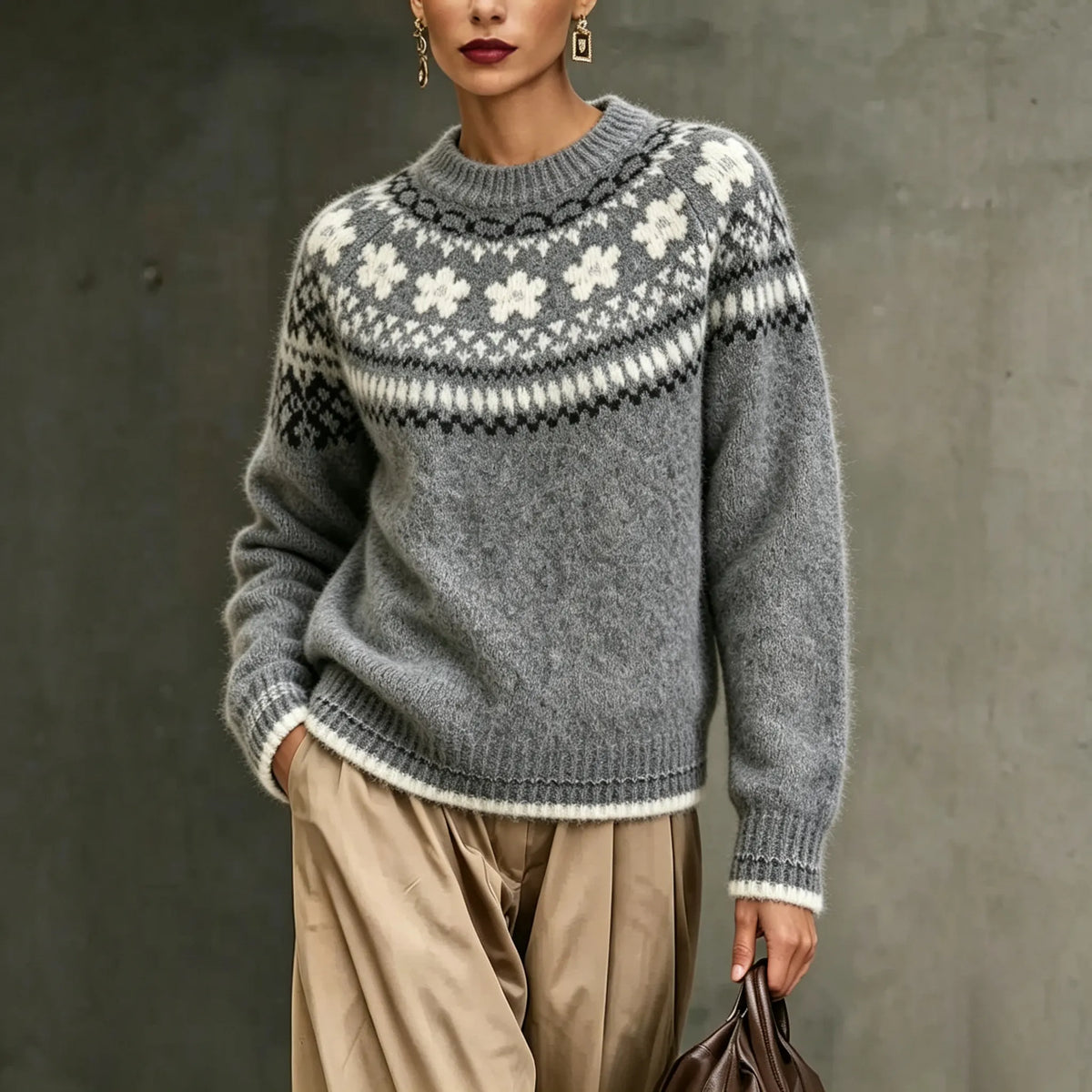 Vintage Fair Isle Jacquard Crew Neck Sweater