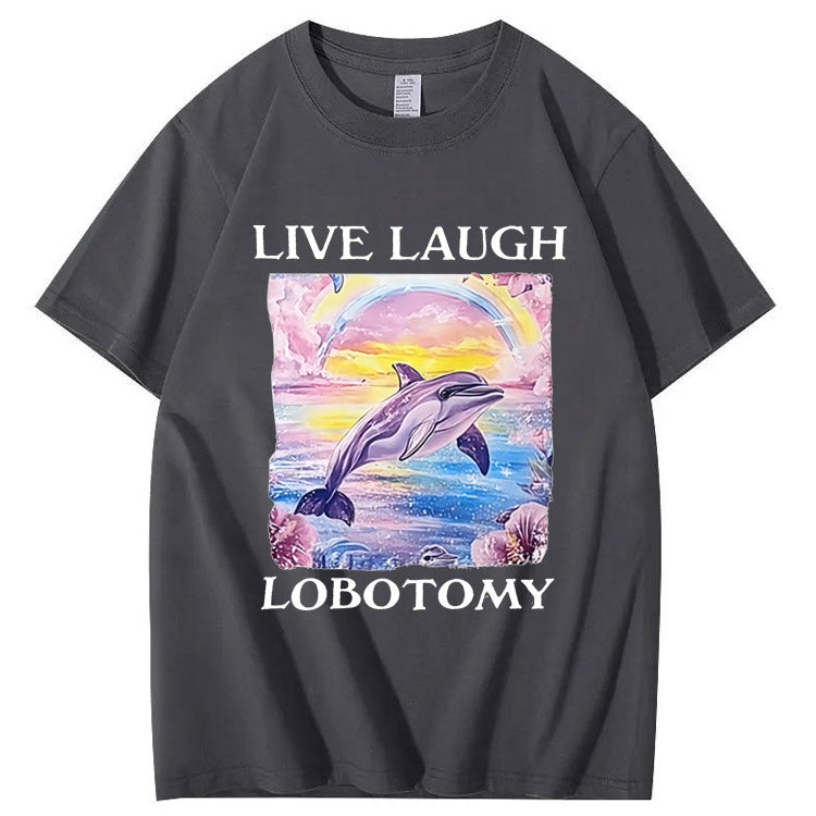 Live Laught  Lobotomy Pattern Print 100%Cotton T-Shirt