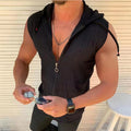 Men's Hoodies With Zipper Pockets  Casual Fashion Sleeveless Hooded Solid Pullover Zipper Sports Tank