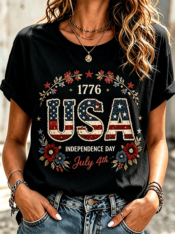 Women's 1776 USA Independence Day Floral T-Shirt