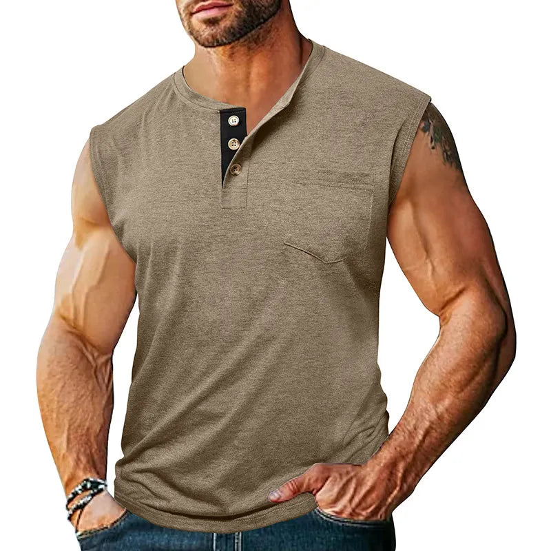 Men's Solid-Color Henley Vest