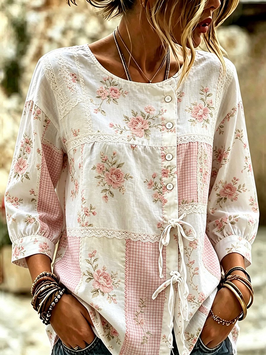 Women's Casual Pink Floral Top