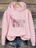 Women's We Believe in Miracles Breast Cancer Awarenes Printed Hoodie