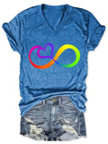 V-neck Autism Infinity Print T-Shirt