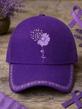 Unisex Purple Floral & Hummingbird Print Alzheimer's Awareness Support Hat