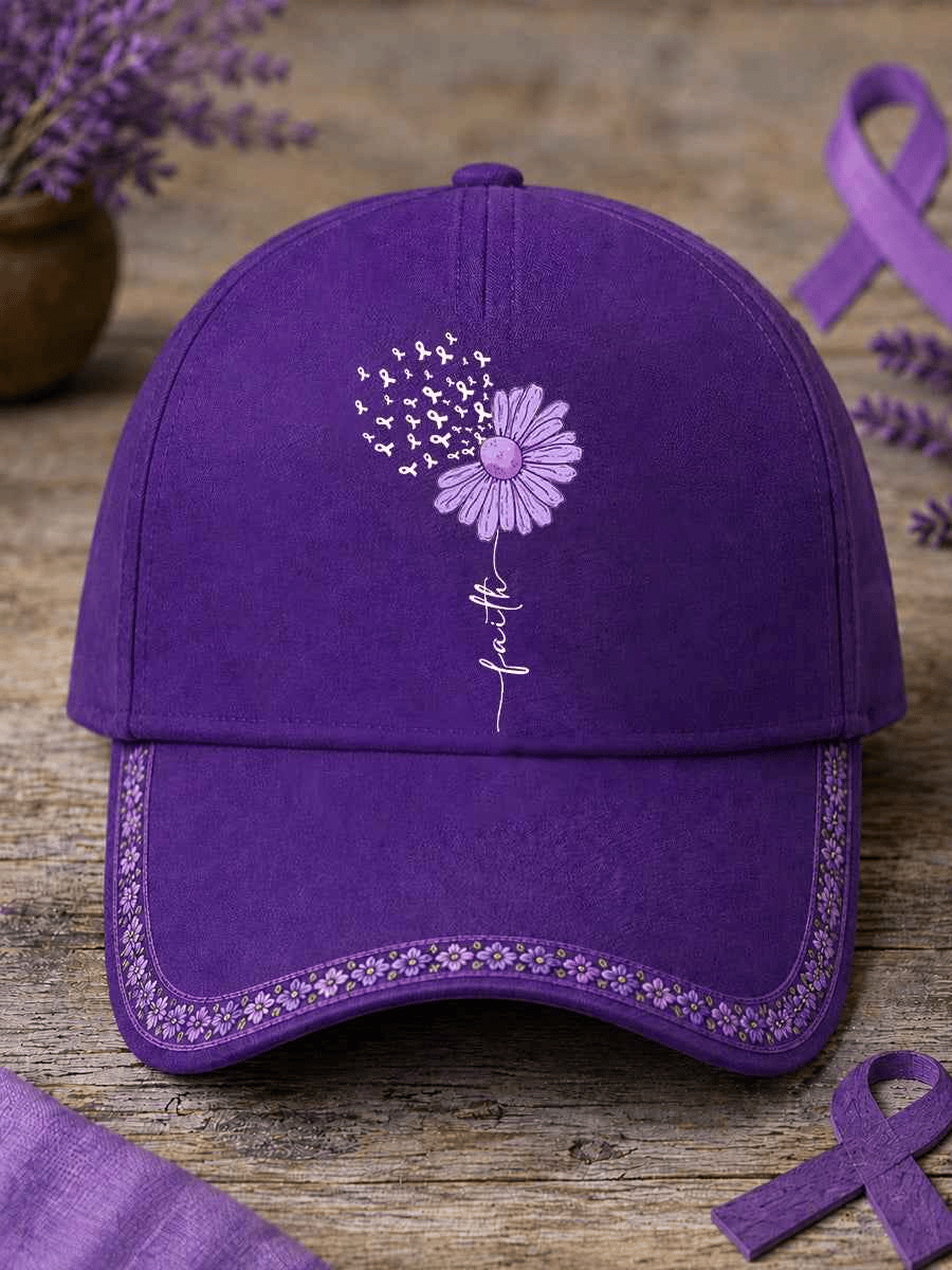 Unisex Purple Floral & Hummingbird Print Alzheimer's Awareness Support Hat