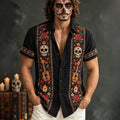 Men‘s Retro Mexico Day Of The Dead Sugar Floral Skull Printed Shirt