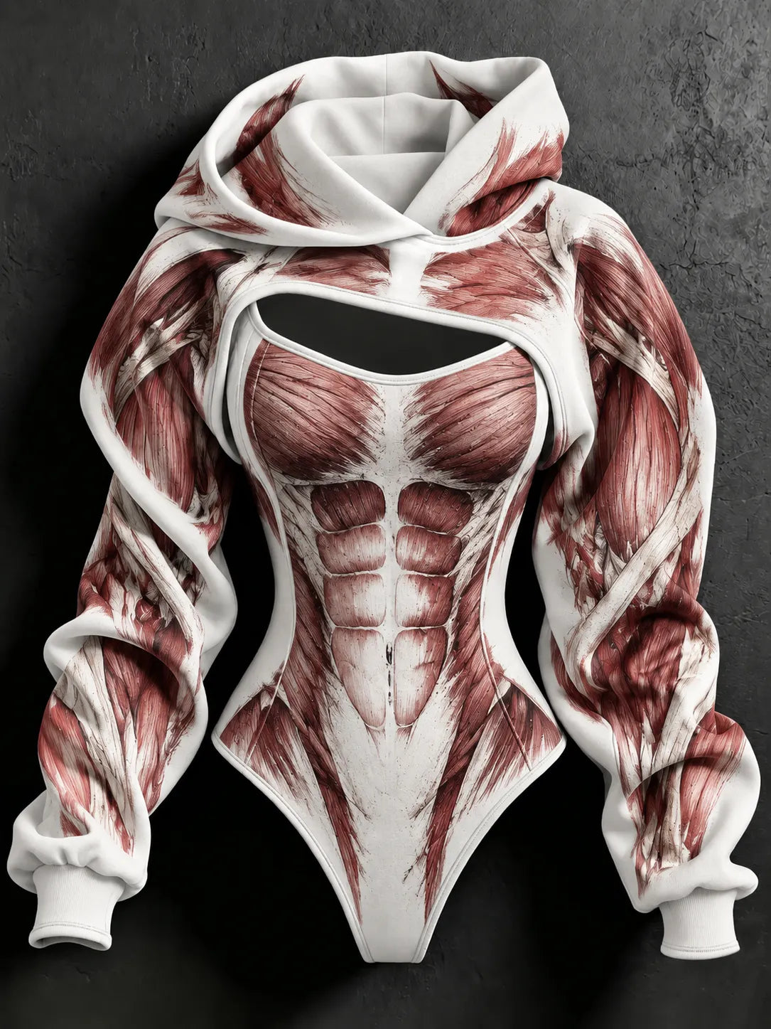 Women's Vintage Halloween Muscle Art Print Hoodie Two Piece Set