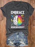 Women's Autism Awareness Embrace Neurodiversity Print T-Shirt