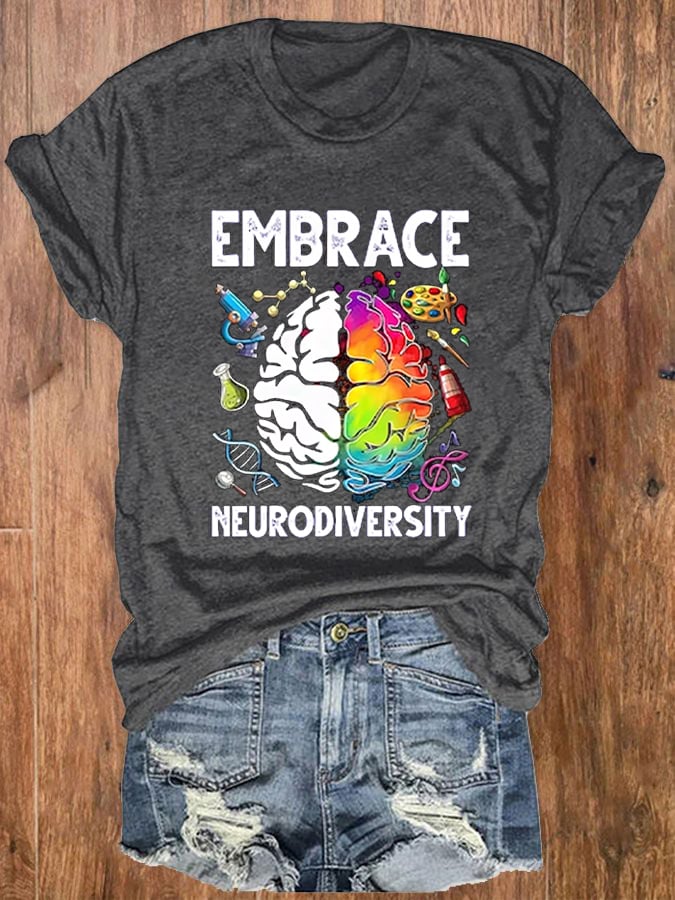 Women's Autism Awareness Embrace Neurodiversity Print T-Shirt