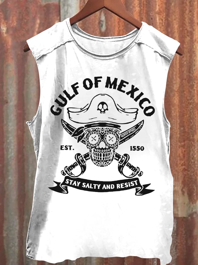 Men'S Retro Gulf Of Mexico Est 1550 Stay Salty And Resist Print Sleeveless Tank Top