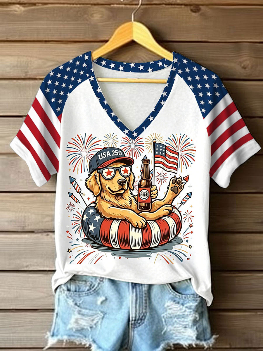 Women's USA 250th Anniversary Puppy Print T-Shirt