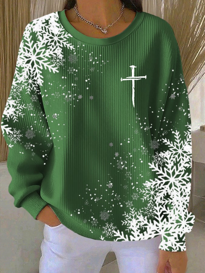 Women's Christmas Snowflake Faith Long-Sleeved Top