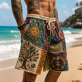 Men's Hippie Sun Tree Of Life Patchwork Print Casual Shorts