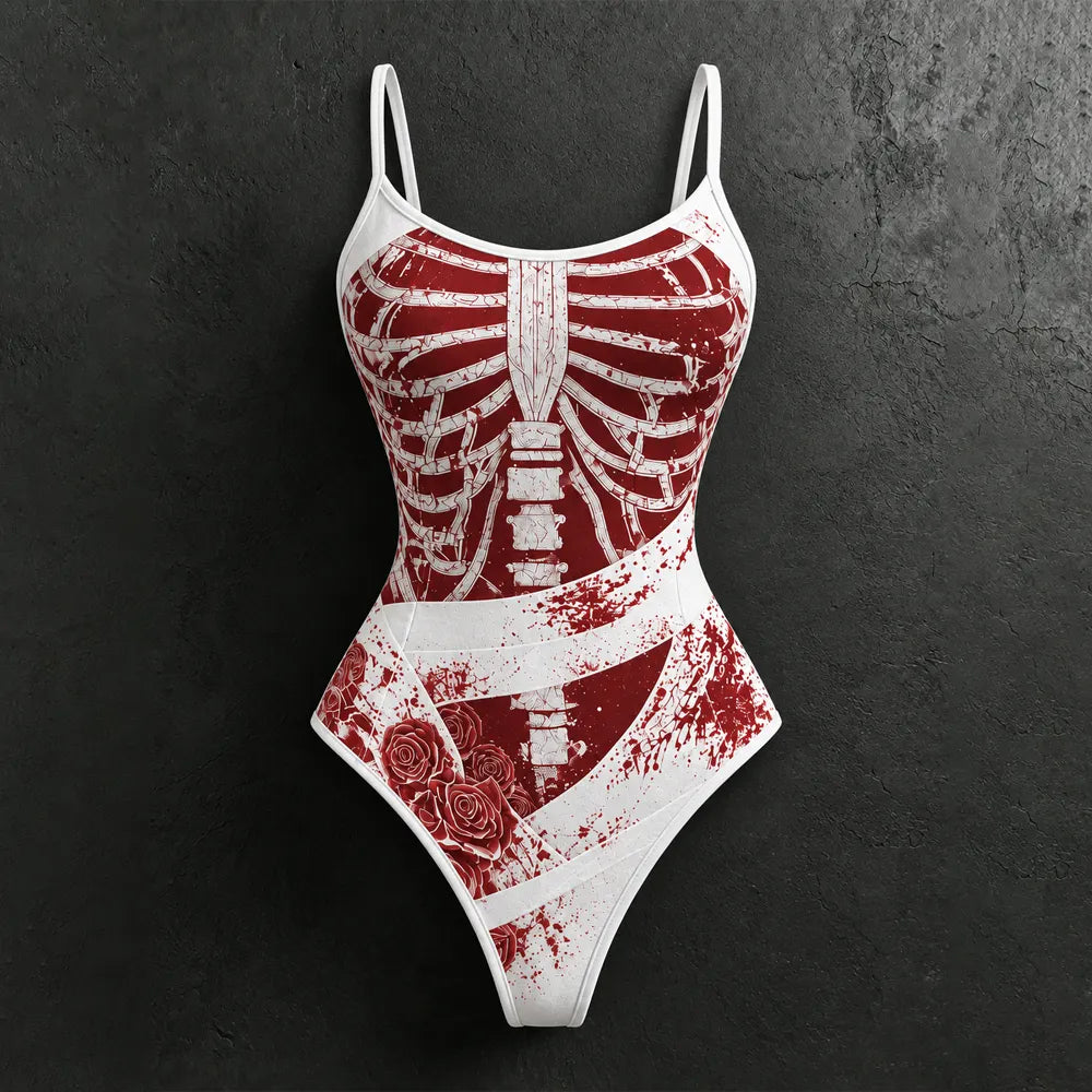 Women's Halloween Bloodstain Skull Rose Bandage Print Hoodie Two-piece Set