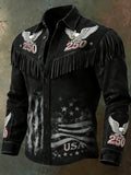 Men'S Vintage Distressed Western-Style 250th Anniversary Commemorative Printed Shirt