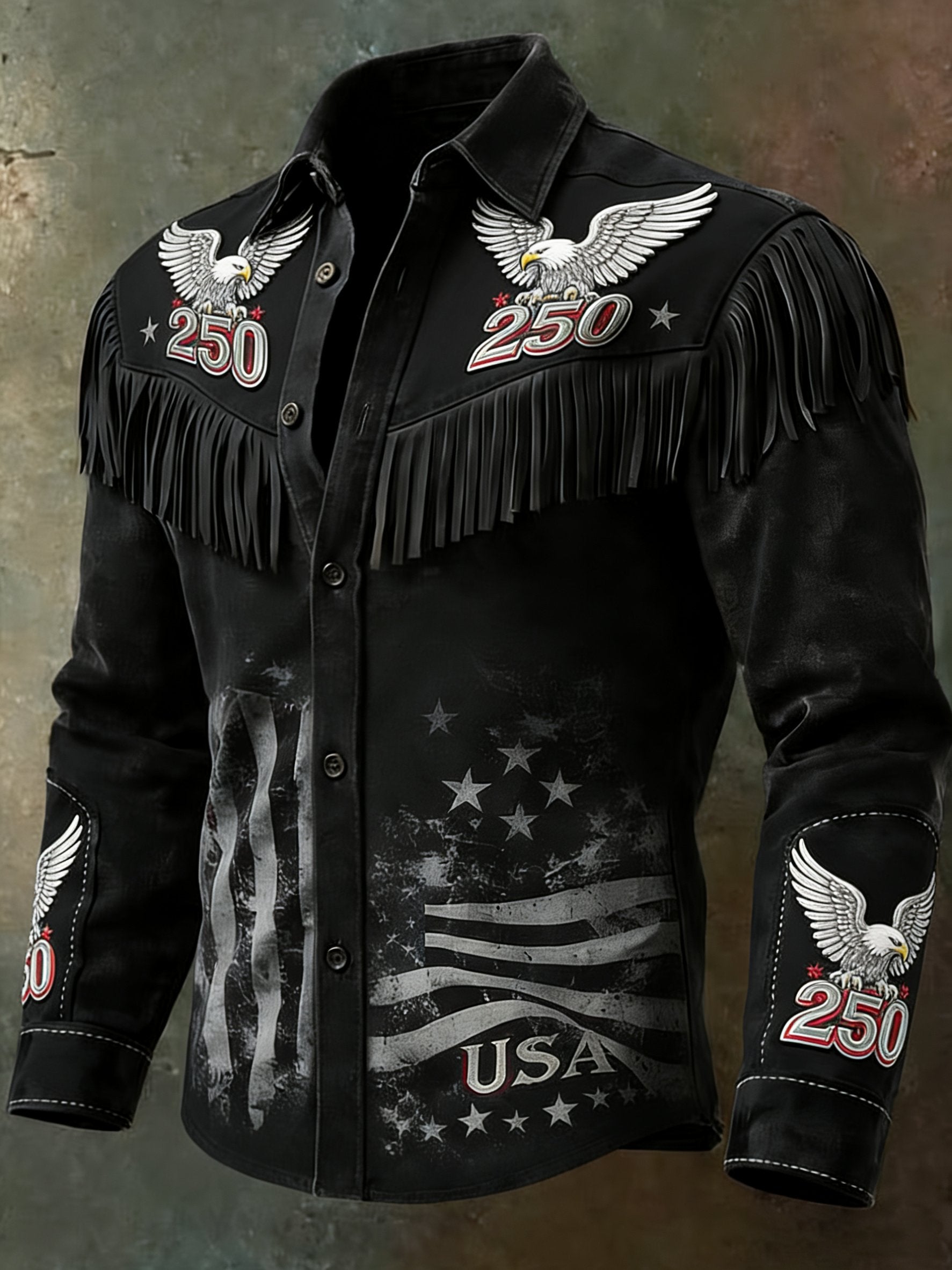 Men'S Vintage Distressed Western-Style 250th Anniversary Commemorative Printed Shirt