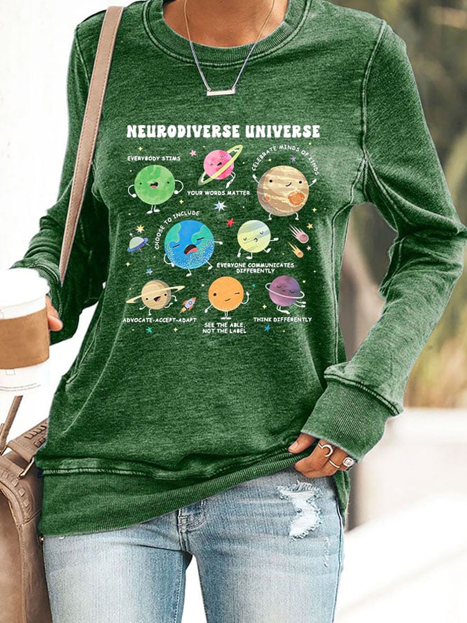 Retro Autism Awareness Neurodiverse Universe Print Sweatshirt