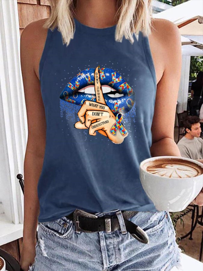 Women's Autism Awareness Don't Judge What You Don't Understand Round Neck Casual Tank