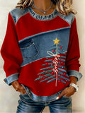 Women's Casual Retro Faith Christmas Tree Sweatshirt